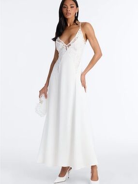 Elegant White Lace-Trim Slip Dress